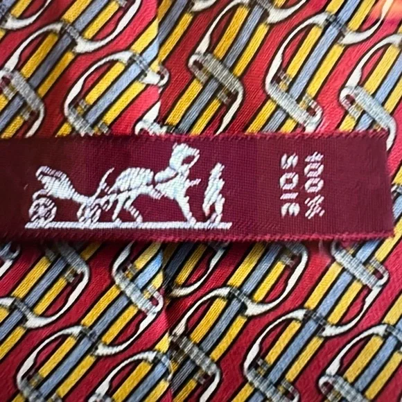 Hermes Red and Yellow Geometric Tie - Picture 2 of 16